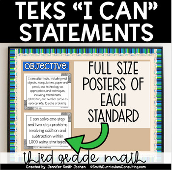 Preview of 3rd Grade Math TEKS I Can Statements - Objective Posters - Black and White