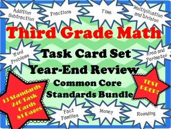 Preview of Third Grade Math Task Cards- Test Prep