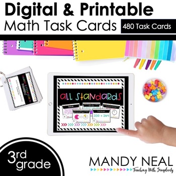 Preview of Third Grade Digital & Printable Math Task Cards ~ Bundle