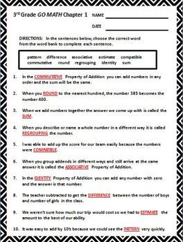 go math 3rd grade vocabulary worksheets full year by the teacher team
