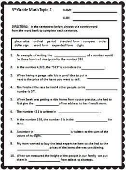 enVision Math 3rd Grade Vocabulary Worksheets Full Year by ...
