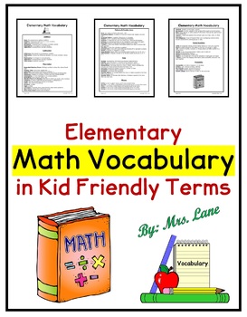 Preview of Elementary Math Vocabulary in Kid-Friendly Terms