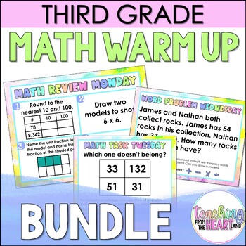 Preview of Third Grade Math Warm Up Bundle | Math Tasks, Word Problems, Multiplication