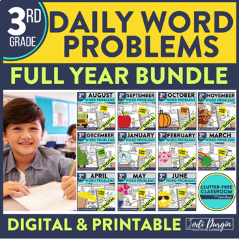 Preview of Two Step Word Problems for 3rd Grade | Printable and Digital | Whole School Year