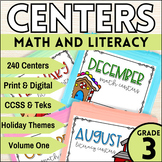 Third Grade Math and Literacy Centers w/ Holidays Hands-on