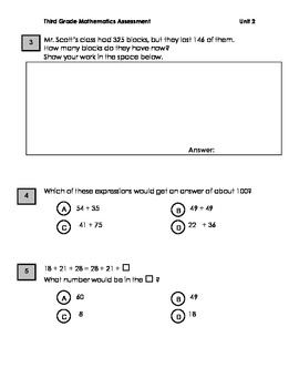 Third Grade Mathematics Assessment Adding And Subtracting Numbers By