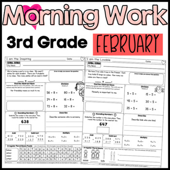 Preview of February Third Grade Morning Work Math and ELA Digital and PDF