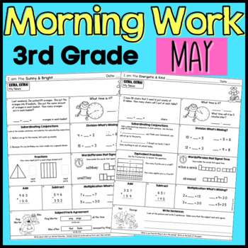 Preview of May Third Grade Morning Work Math and ELA digital and PDF