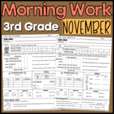 November Third Grade Morning Work Math and ELA PDF and Digital