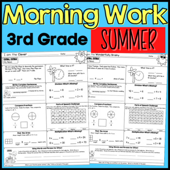 Preview of Third Grade June and July Summer Review Morning Work Math and ELA