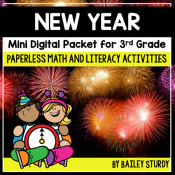 Preview of 3rd Grade New Year Math and Literacy Mini Digital Packet