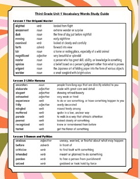Preview of Third Grade Open Court Unit 1 Vocabulary At-A-Glance Lessons 1-6