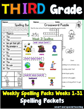 Preview of Third Grade Orton Gillingham Spelling Packets Bundle  RTI  (Dyslexia)