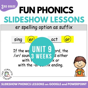 Preview of Third Grade Phonics Lesson Slideshow Unit 9 with Google Slides and PowerPoint