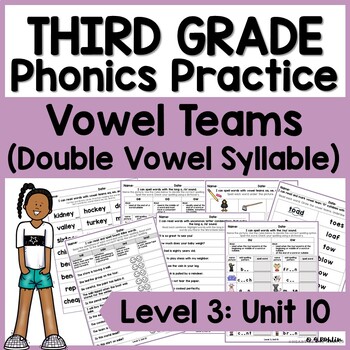 Preview of Third Grade Phonics, Level 3 Unit 10: Vowel Teams/Digraphs/Diphthongs, 100+ pgs!