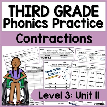 Preview of Third Grade Phonics, Level 3 Unit 11: Contractions + Sound Alike Words