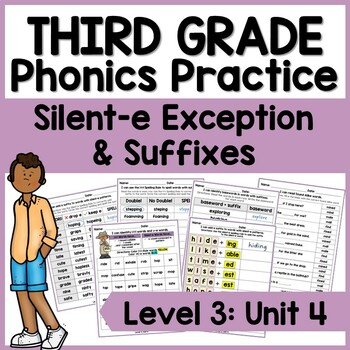 Preview of Third Grade Phonics, Level 3 Unit 4: Silent-e and 1-1-1 Words with Suffixes