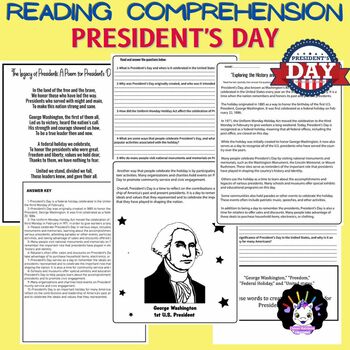 Preview of Third Grade Presidents' Day Reading Comprehension Activity Passage,Morning Work