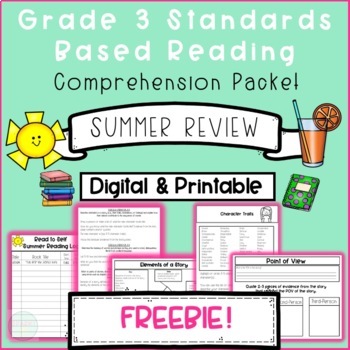 Preview of Third Grade Reading Comprehension FREEBIE | Standards Based Summer Reading Log!