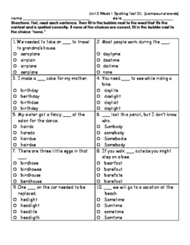 third grade reading wonders unit 5 spelling test multiple choice