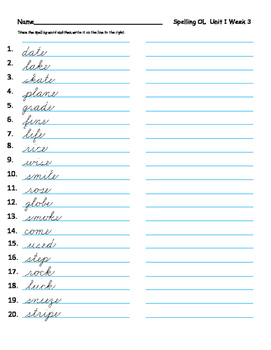 Third Grade Reading Wonders - Units 1 to 6 spelling words in cursive