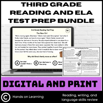 Preview of Third Grade Reading and ELA Test Prep Digital and Print Bundle