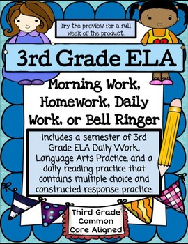 Preview of Third Grade Reading and Language Arts ELA Morning Work, Homework, Spiral Review