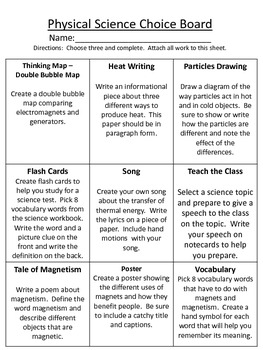 Third Grade Science Choice Boards Common Core by CPat | TpT