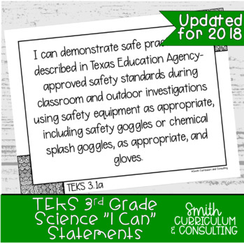 Preview of Third Grade Science TEKS "I Can" Statements | Objective Posters