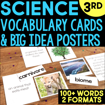 Preview of Science Vocabulary Cards & Big Ideas Posters for Word Walls 3rd Grade NGSS