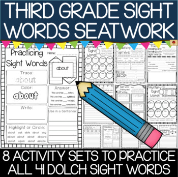 Preview of Third Grade Sight Words Seatwork Activities