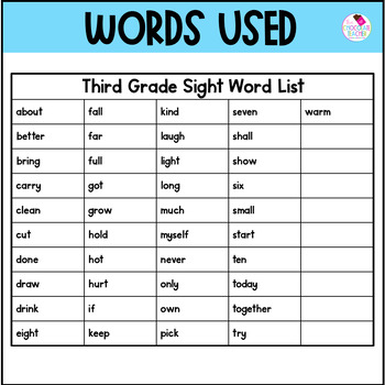 Sight Words Worksheets - 3rd Grade Sight Word List by The Chocolate Teacher