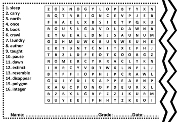 34 third grade sight words word search worksheets vocabulary activity