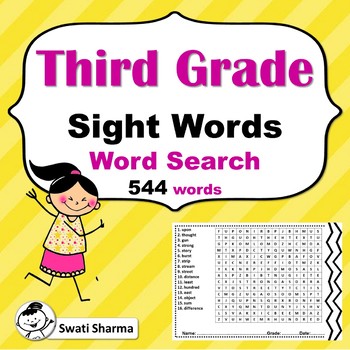 Preview of 34 Third Grade Sight Words Word Search Worksheets, Vocabulary Activity