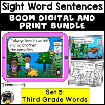 Preview of 3rd Grade Sight Word Sentences | Digital Boom Cards and PRINT Task Card BUNDLE