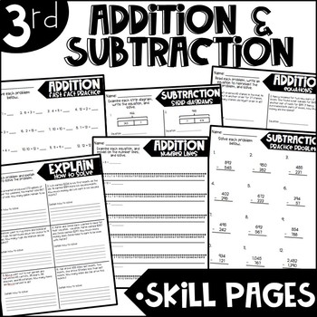 Preview of Third Grade Skill Pages Addition and Subtraction