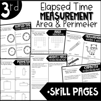 Preview of Third Grade Skill Pages Elapsed Time Measurement Area and Perimeter