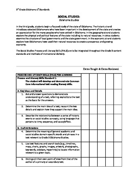 Third Grade Social Studies check list for Oklahoma Studies C3 standards