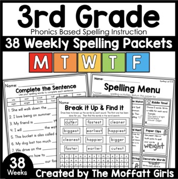 3rd Grade Spelling Practice, Phonics + Heart Words, Test Templates, NO PREP