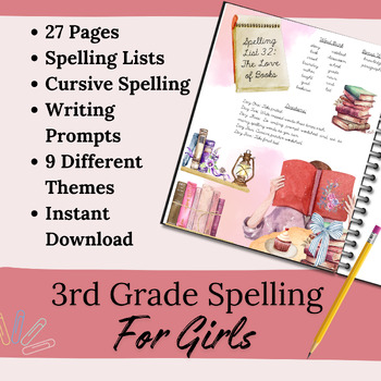 Preview of Third Grade Spelling Curriculum for Girls, Writing Prompts, Cursive Handwriting