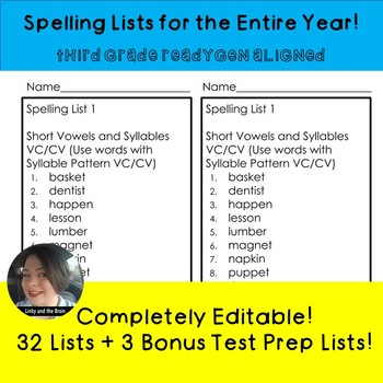 Preview of Third Grade Spelling Lists for the Entire Year ReadyGen Aligned