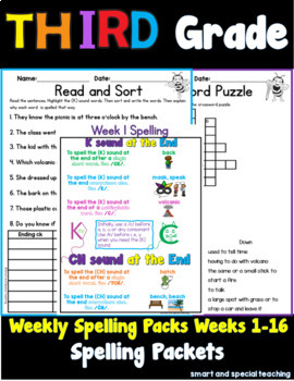 Preview of Third Grade Spelling Packets Orton Gillingham Weeks 1-16 Bundle (RTI)