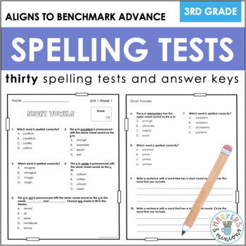 Preview of Third Grade Spelling Tests (Paper + Digital, Aligns to Benchmark)