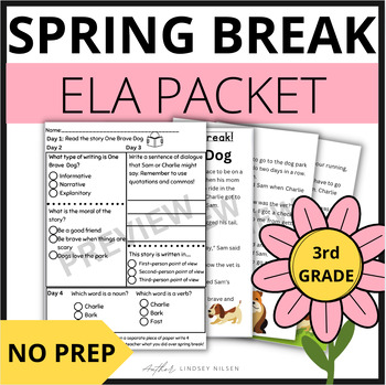Preview of Third Grade Spring Break ELA Review Homework Work Packet NO PREP