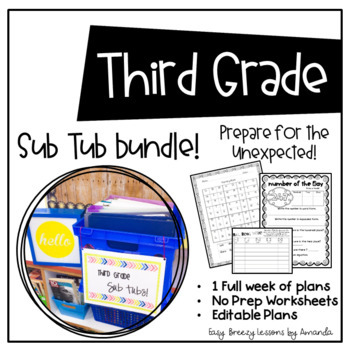 Preview of Third Grade Sub Tub Bundle (1 Week. No Prep Plans for Substitute)