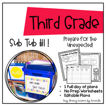 Preview of Third Grade Sub Tub 1 (Full Day of Plans. No Prep)