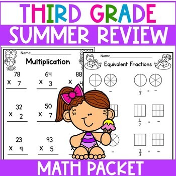 Preview of Third Grade Summer Math Review Packet End of the Year Activities
