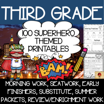Preview of Third Grade Superhero Themed Worksheets {100 Standards Aligned Printables}