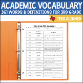 Third Grade TEKS Academic Vocabulary List & Definitions