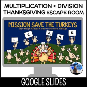 Preview of Third Grade Thanksgiving Multiplication Division Escape Room - Google Slides